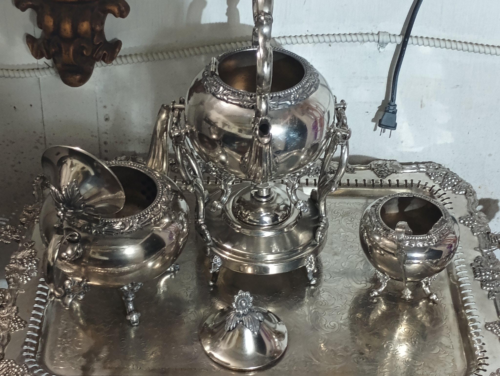 ChromeKarats gold plating work — Silver Tea Service — Detail Shot